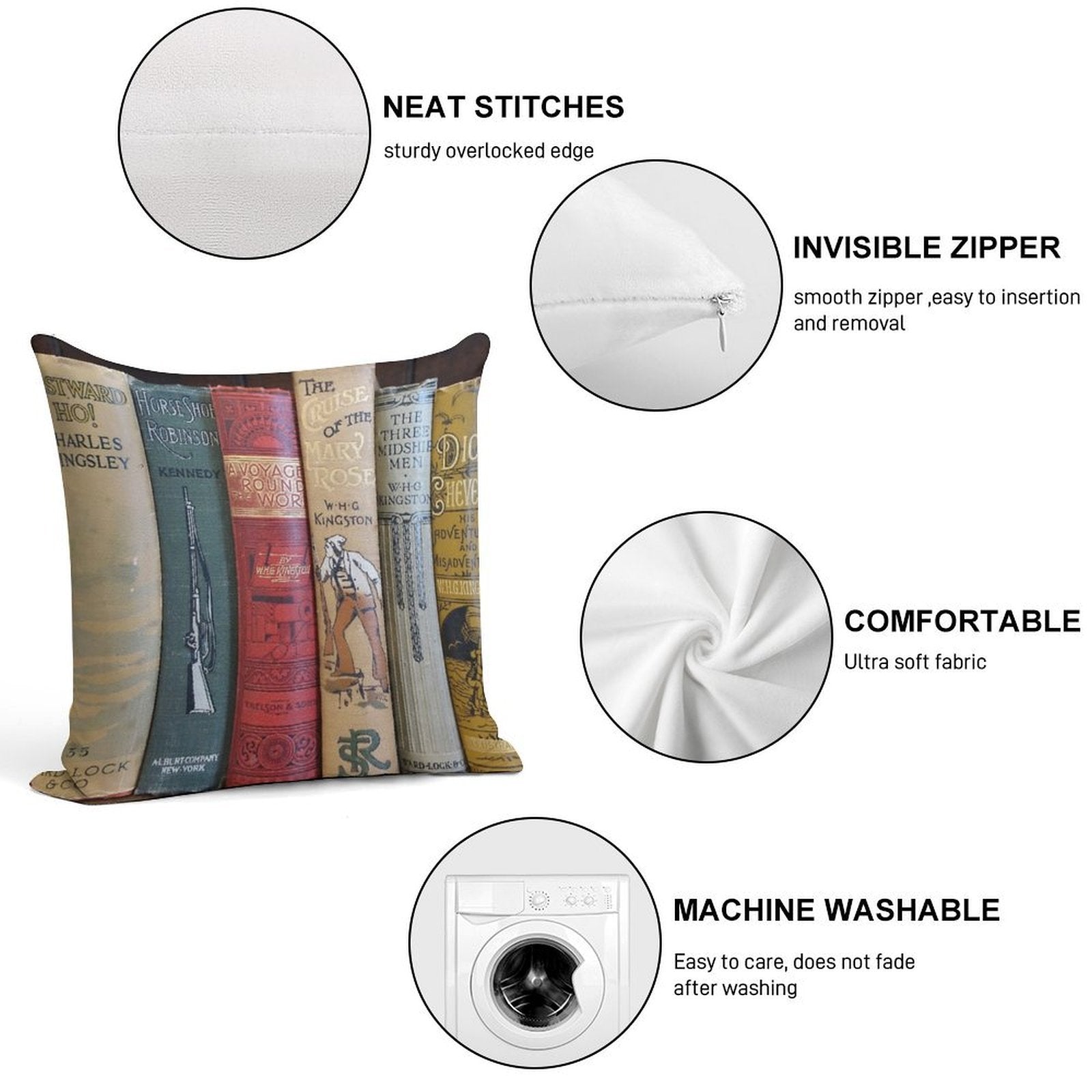 The Old Books Soft Washable Throw Pillow