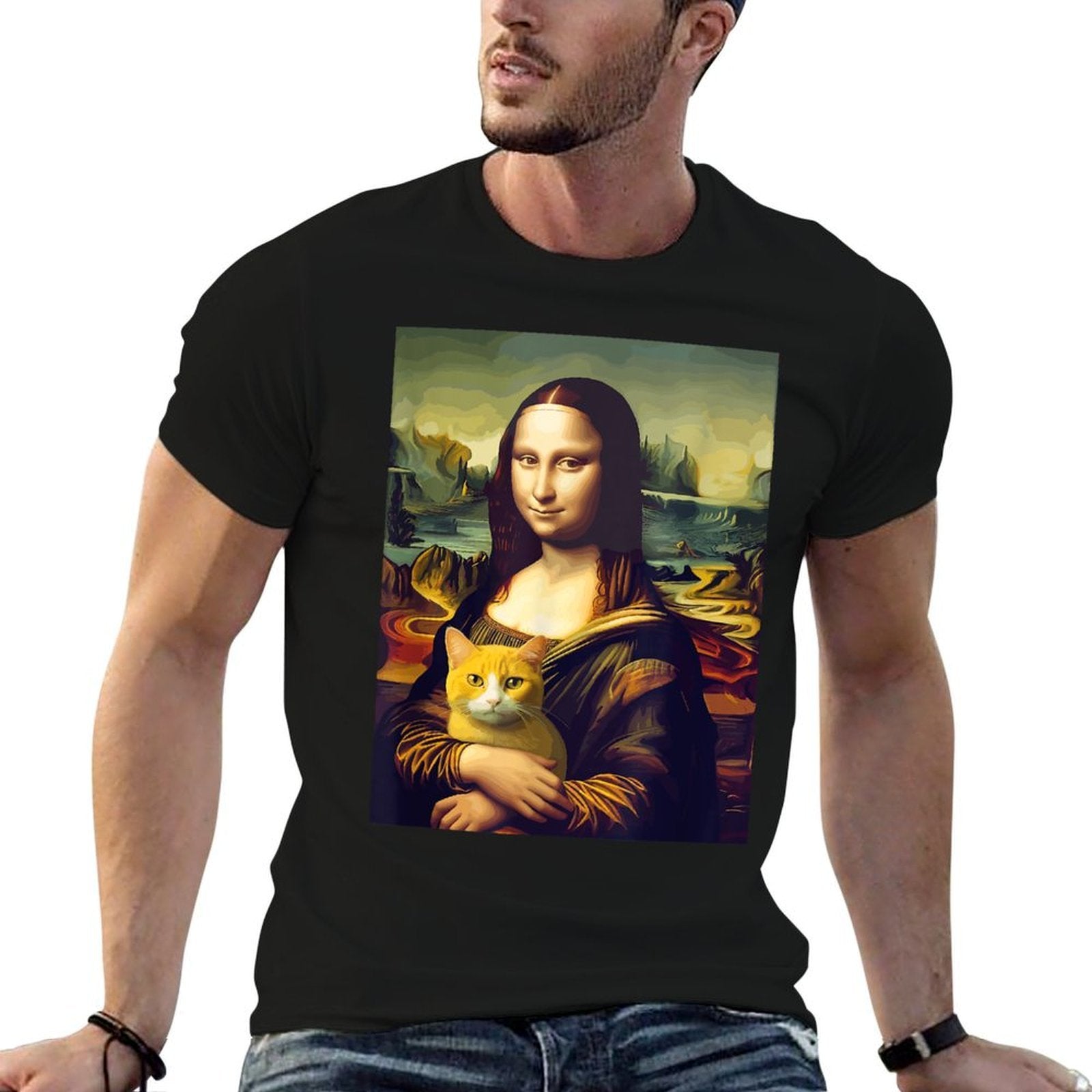 Leonardo Da Vincis Mona Lisa Holding A Cat Funny Art for Men Women Girls Kids  Quick-drying T-Shirt
