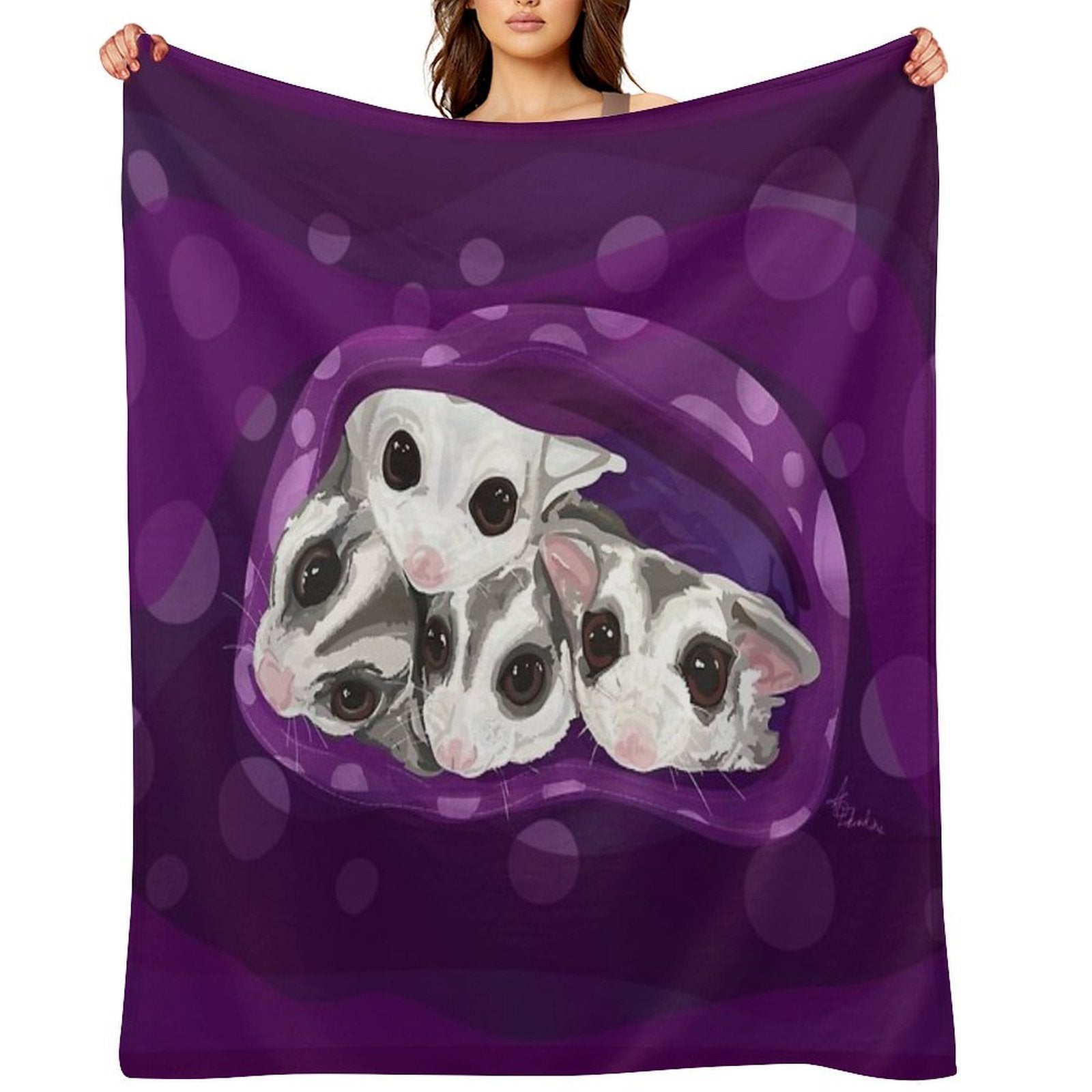 Adorable Sugar Glider Digital Artwork, Cuddle Gliders Wrinkle-free Throw Blanket