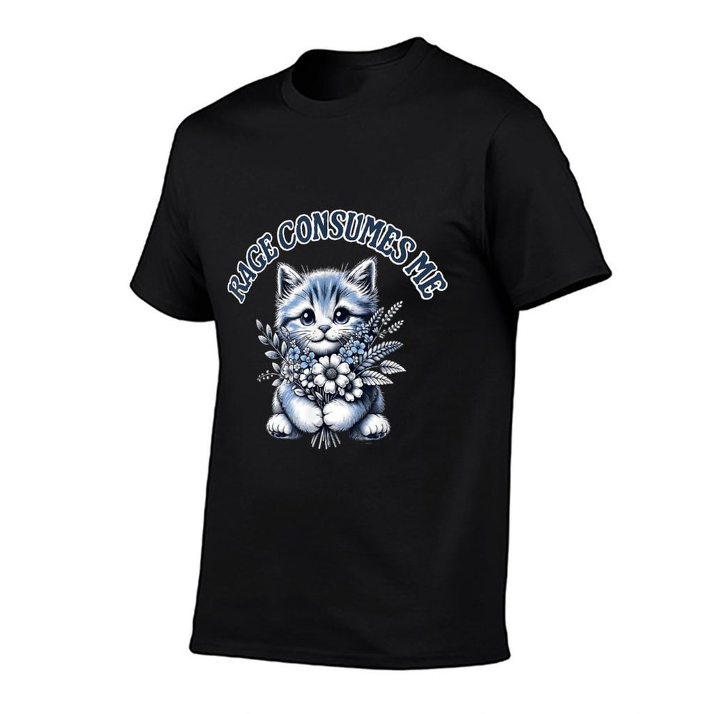 Funny Kitten Shirt Cat Meme Cute Cat Rage Consumes Me  Ribbed Collar T-Shirt