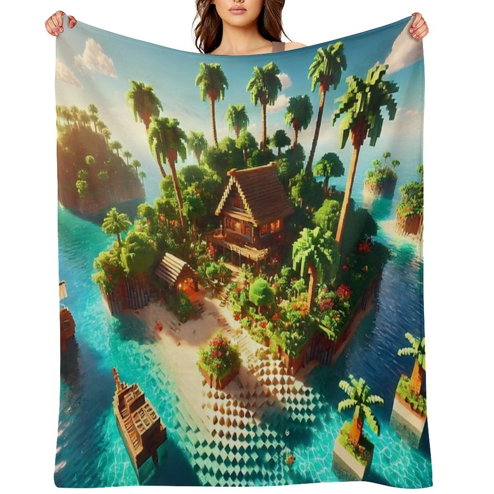 Minecraft Paradise Wrinkle-free Throw Blanket