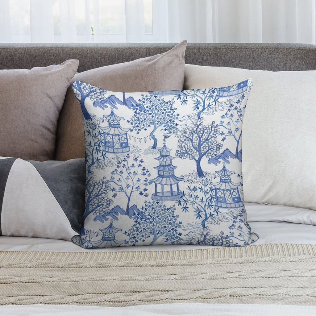 Pagoda Forest in Blues Soft Ultra-Soft Texture Throw Pillow