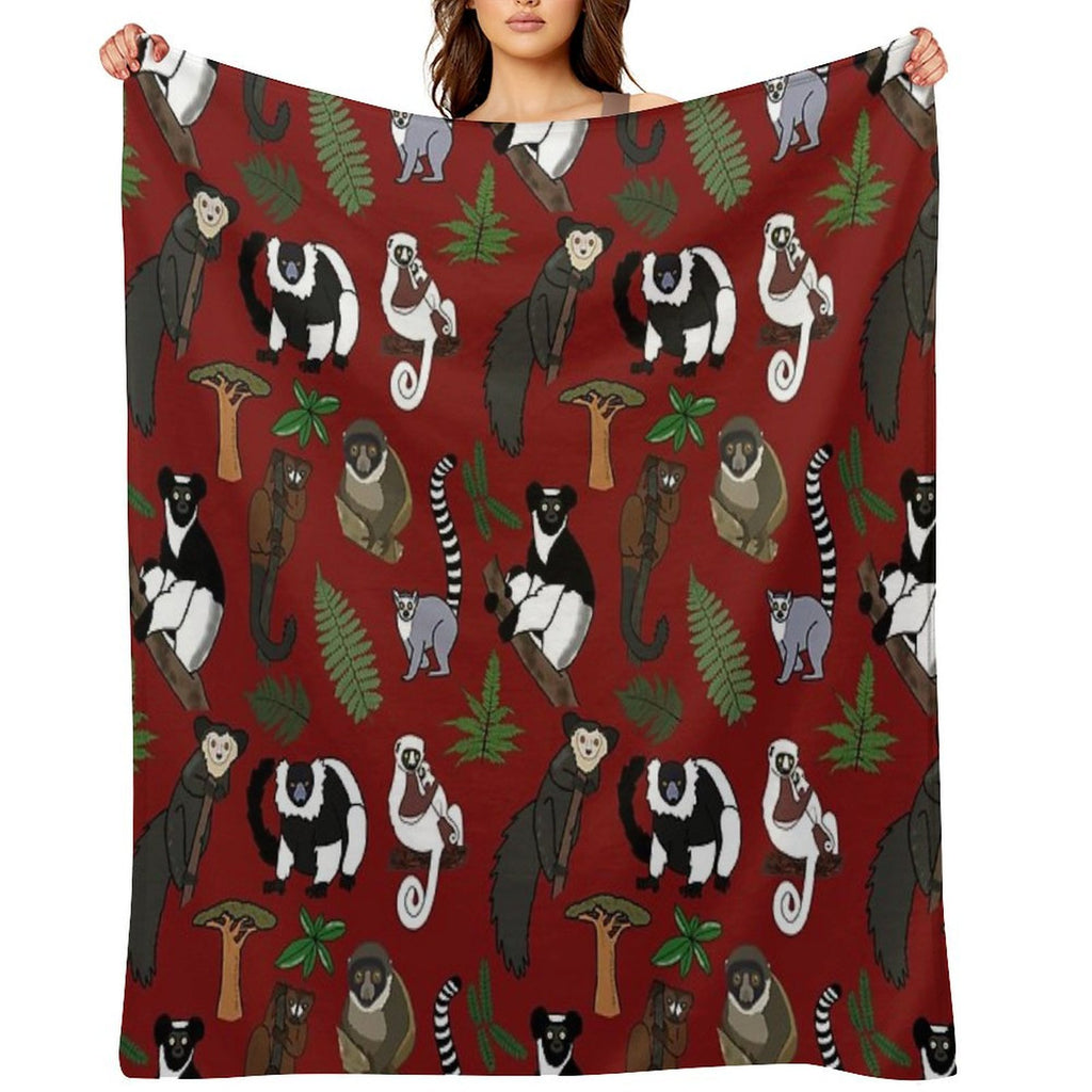 Lemur Pattern Anti-pilling Throw Blanket