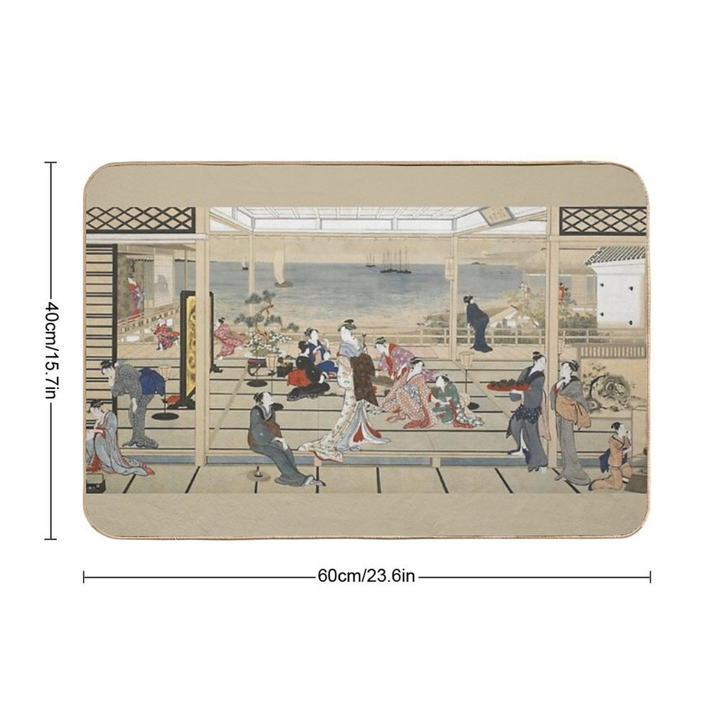 Kitagawa Utamaro Moonlight Revelry, Remastered - Vintage Japanese Art  Dirt-Trapping Bath Mat
