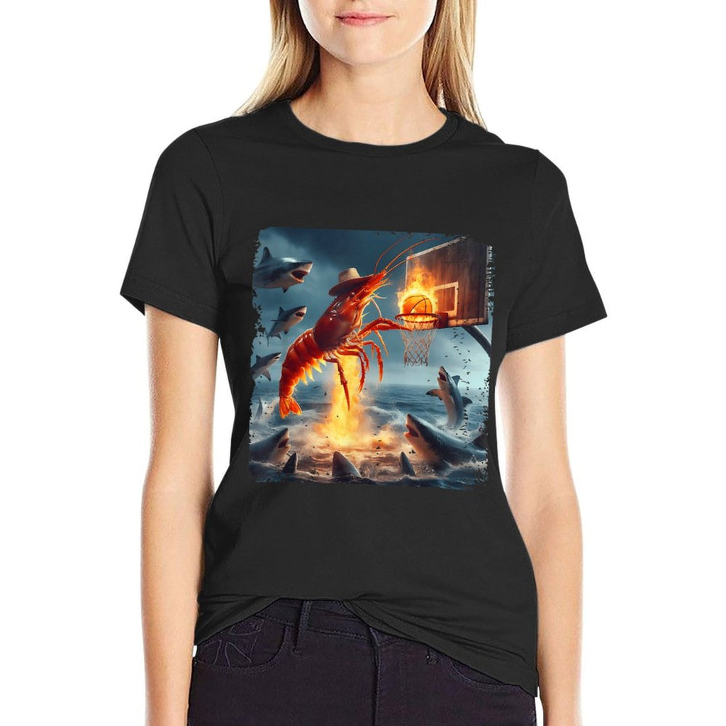 Shrimp Dunking on Shark Funny Fishing Meme Basketball  Soft T-Shirt
