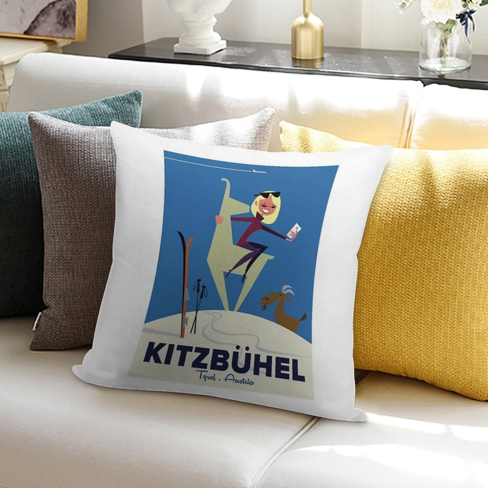 Kitzbuhel Poster Soft Hidden Zipper Throw Pillow