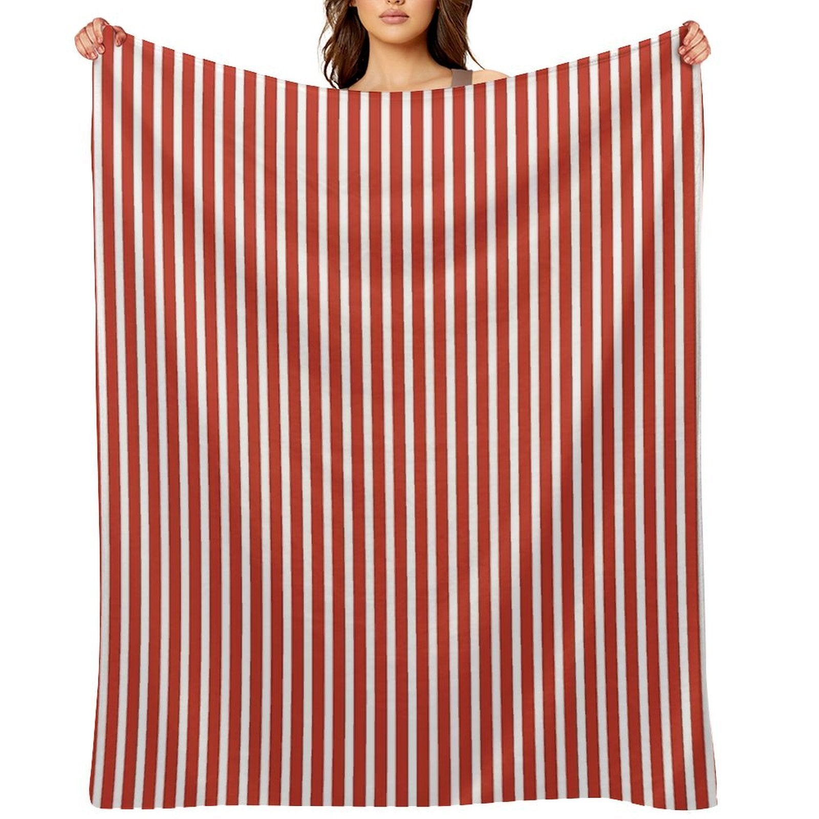 Classic Red And White Vertical Striped Pattern Sustainable Throw Blanket