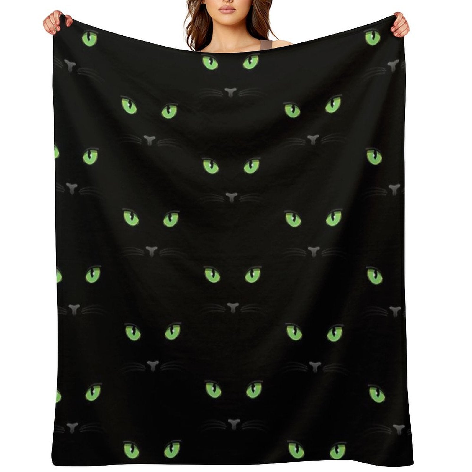Black Cat - Green Eyes Lightweight Throw Blanket