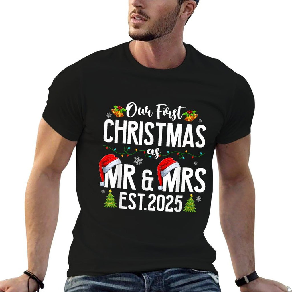 Our First Christmas As Mr  Mrs 2025 Married Couples Pajamas  Eco-friendly Material T-Shirt