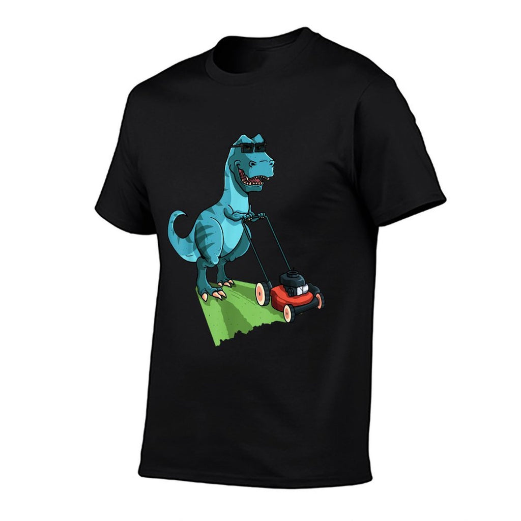 Cute Mowing Dino Dinosaur Lover Animal Gardener Funny Lawn Mower T-Rex Tractor Mowing Gift For Kids Toddler Unisex-Adults, Kids,  Summer-ready Fabric T-Shirt