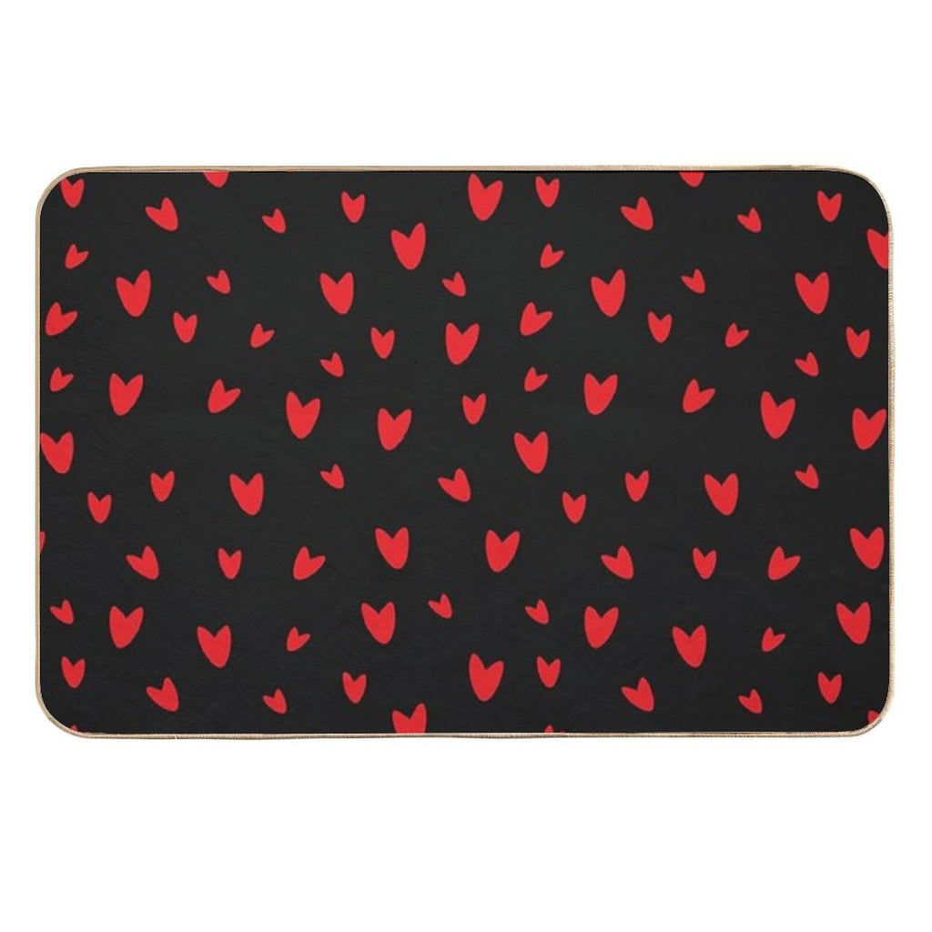 Hearts on Black Background Durable Bath Mat