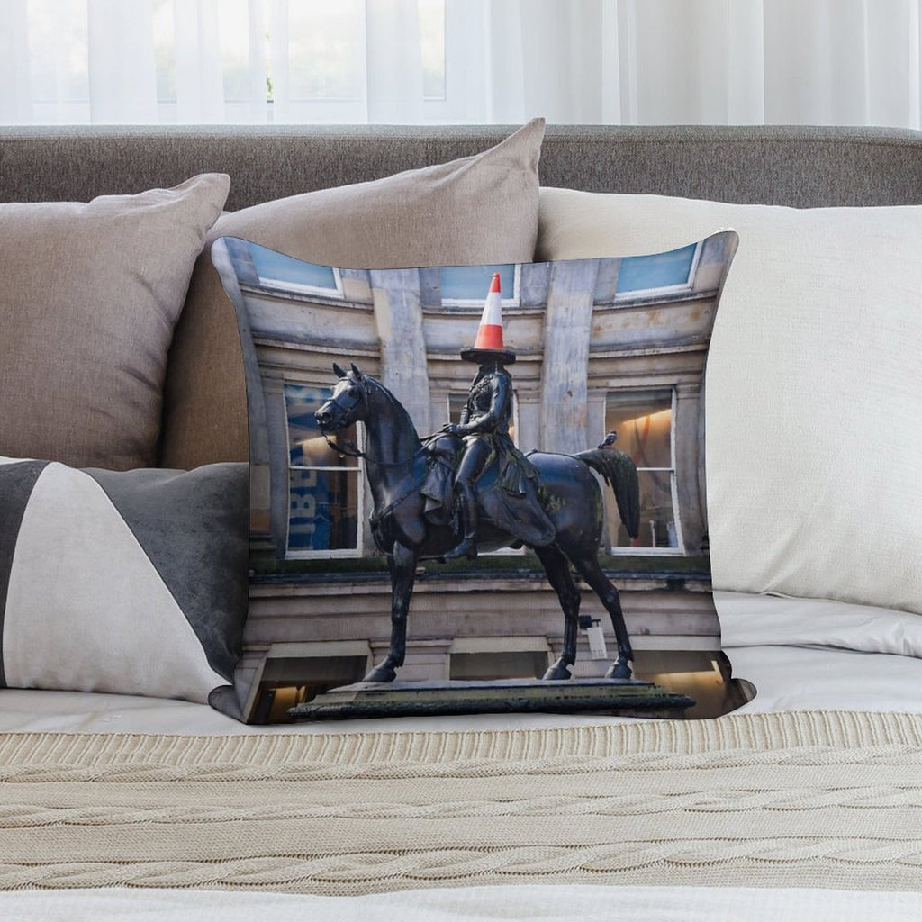 Duke of Wellington And Obligatory Cone in Glasgow Soft Gift Ready Throw Pillow
