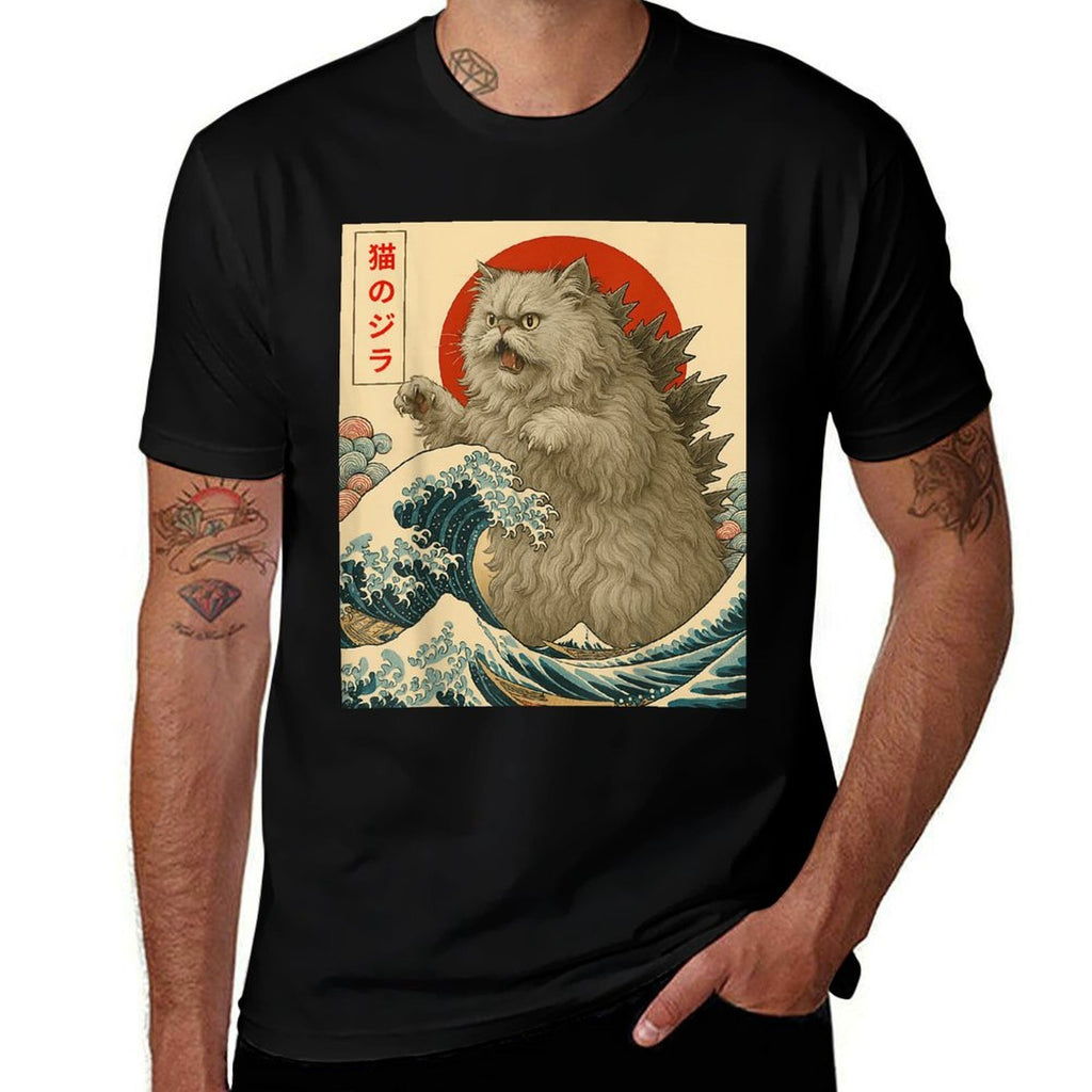 Catzilla Persian Cat Japanese Art Gifts For Men Women Kid  Cotton T-Shirt