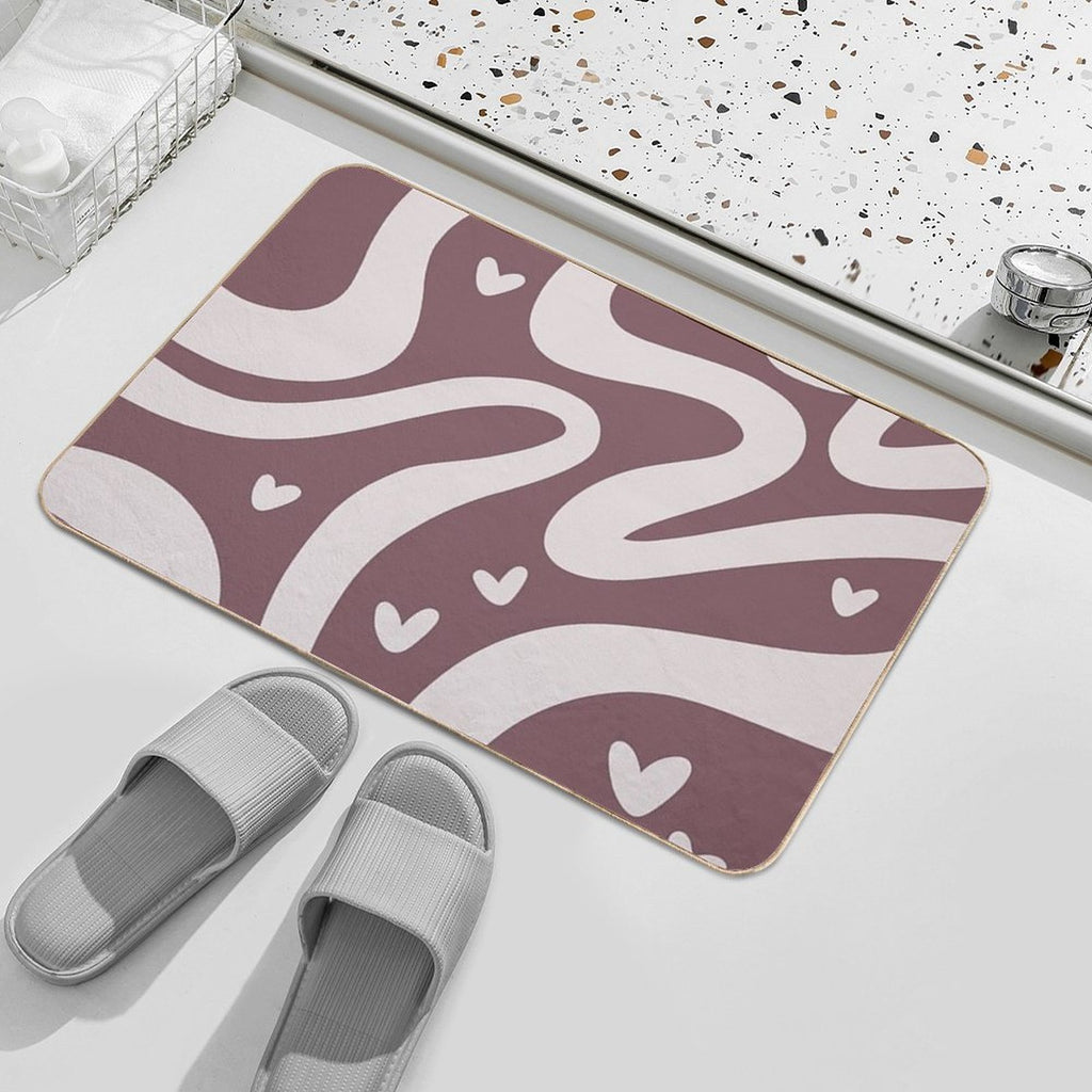Retro Liquid Swirl & Hearts Abstract Pattern Mulberry Durable Bath Mat
