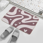 Retro Liquid Swirl & Hearts Abstract Pattern Mulberry Durable Bath Mat