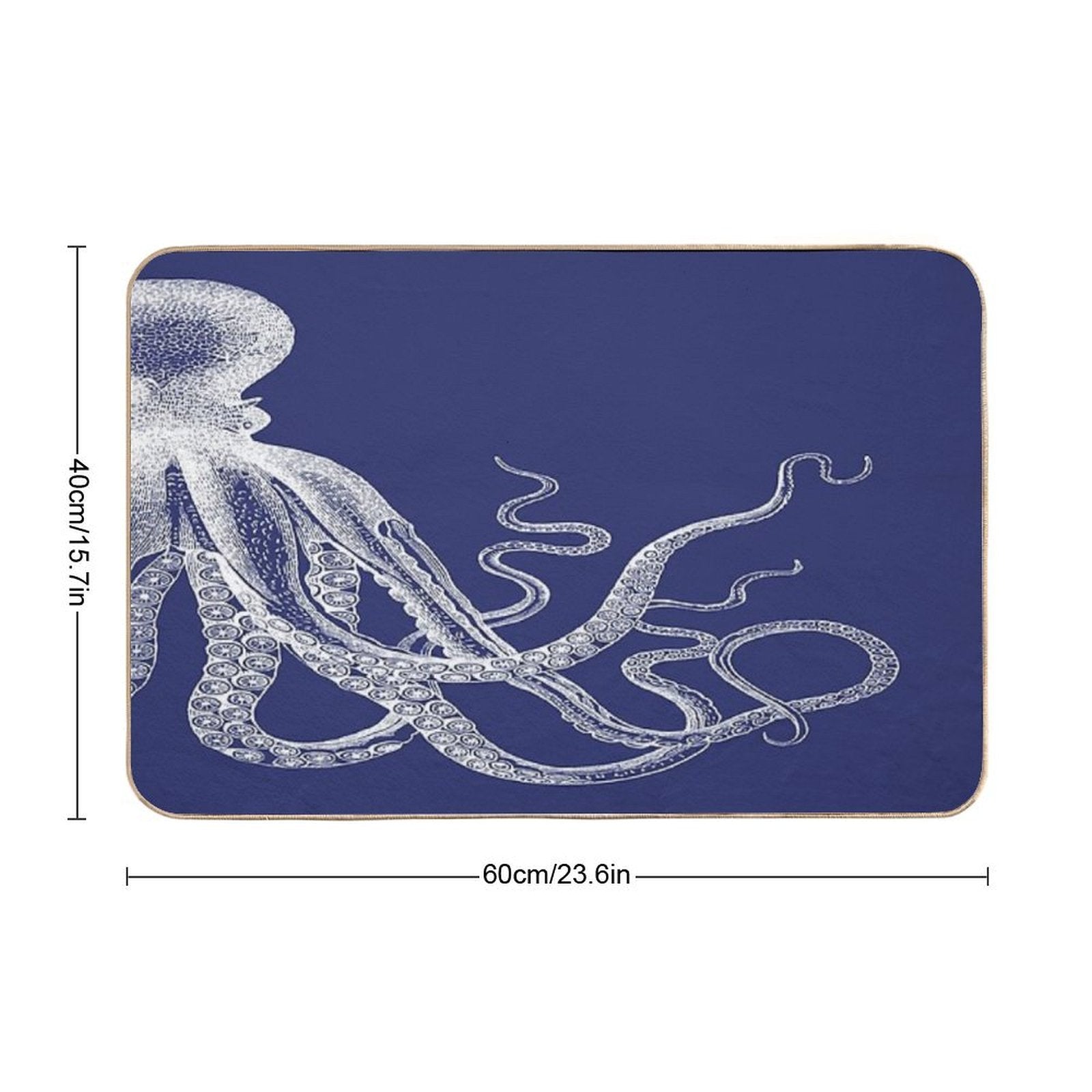 Half Octopus  Right Side  Vintage Octopus  Tentacles  Sea Creatures  Nautical  Ocean  Sea  Beach  Diptych  Navy Blue A  Odorless Bath Mat