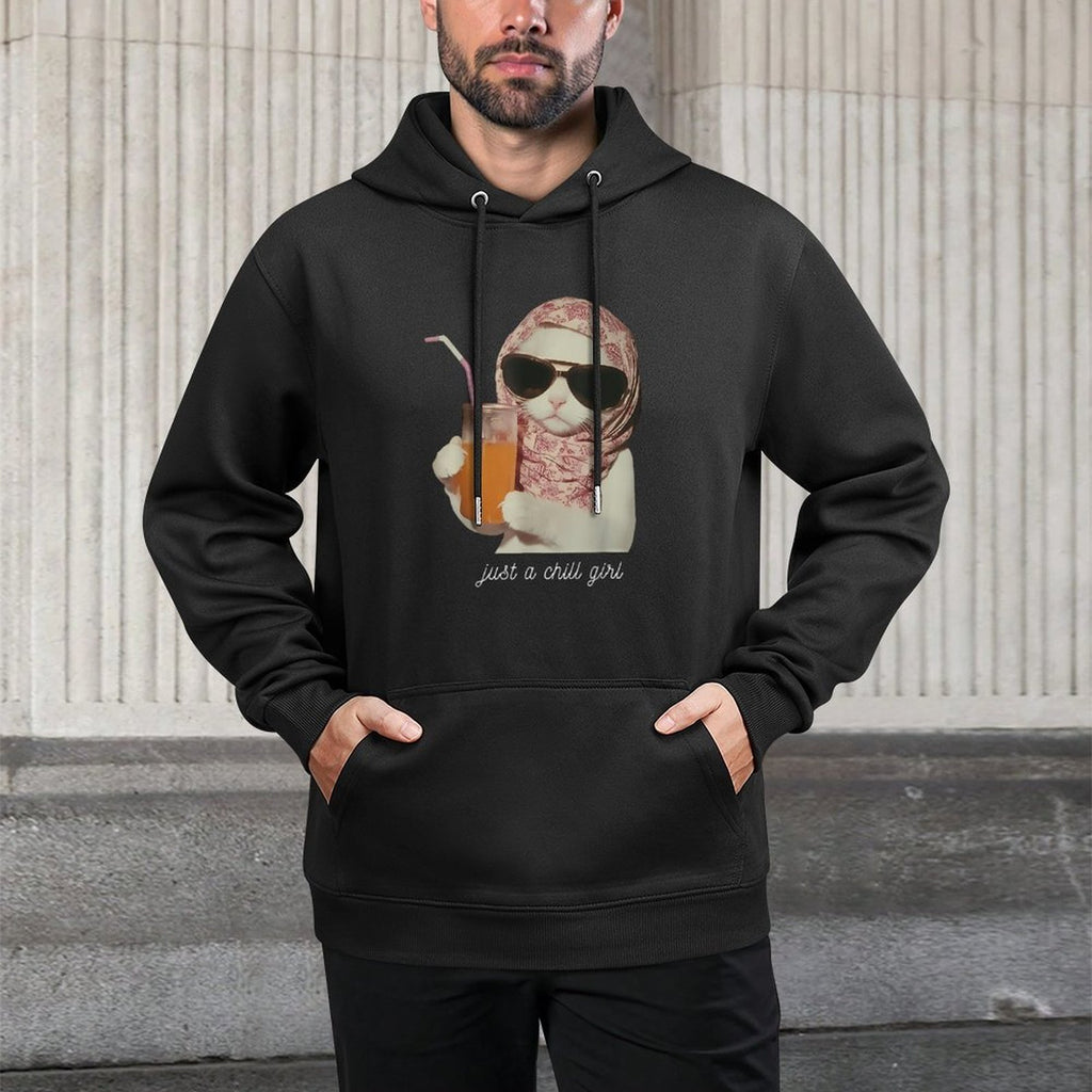 Just A Chill Girl Funny Cat Meme Relaxed Fit Hoodie
