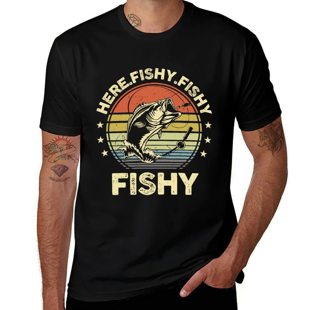 Fishing Here-Fishy Bass Fish Funny Dad  Relaxed-fit T-Shirt