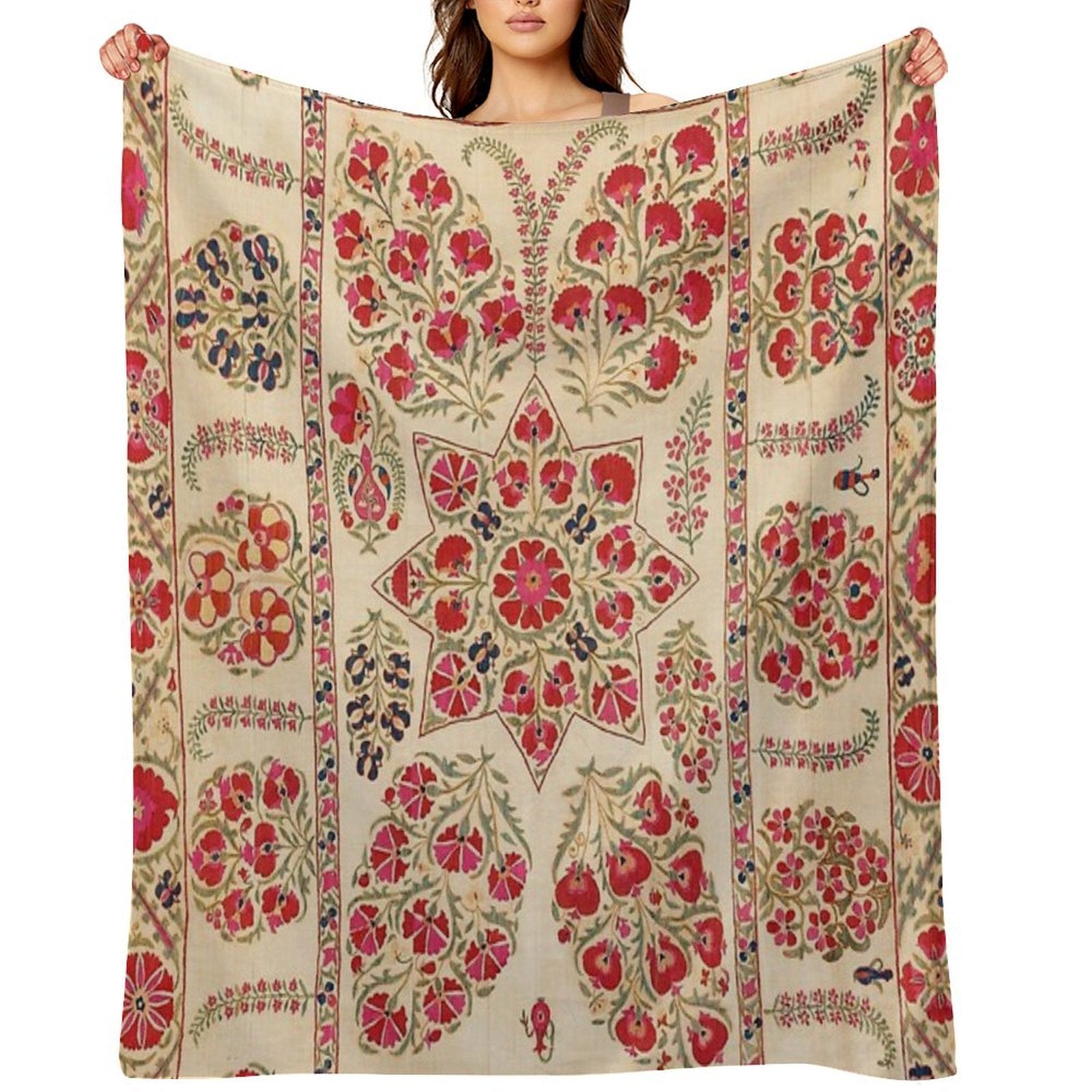 Bokhara Suzani Uzbekistan Floral Embroidery Print All-season Throw Blanket