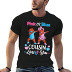 Pink Or Blue Cousin Loves You Black Baby Gender Reveal Party  Eco-friendly Material T-Shirt