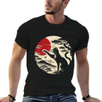 Japanese Cat Reaching Red Moon Vintage Art Men Women Kids  Relaxed-fit T-Shirt