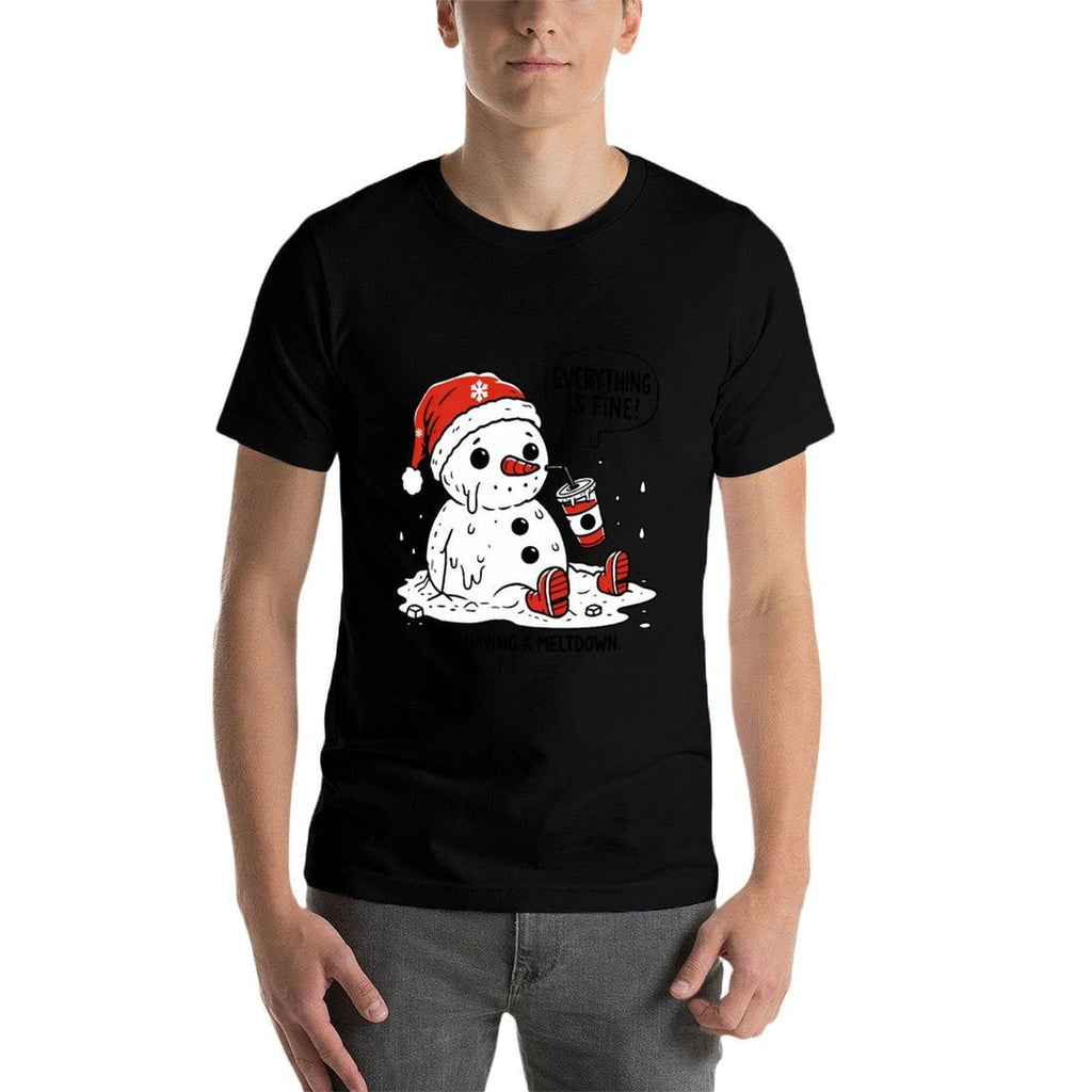Everything Is Fine Just Having Meltdown Christmas Snowman  Heathered Texture T-Shirt