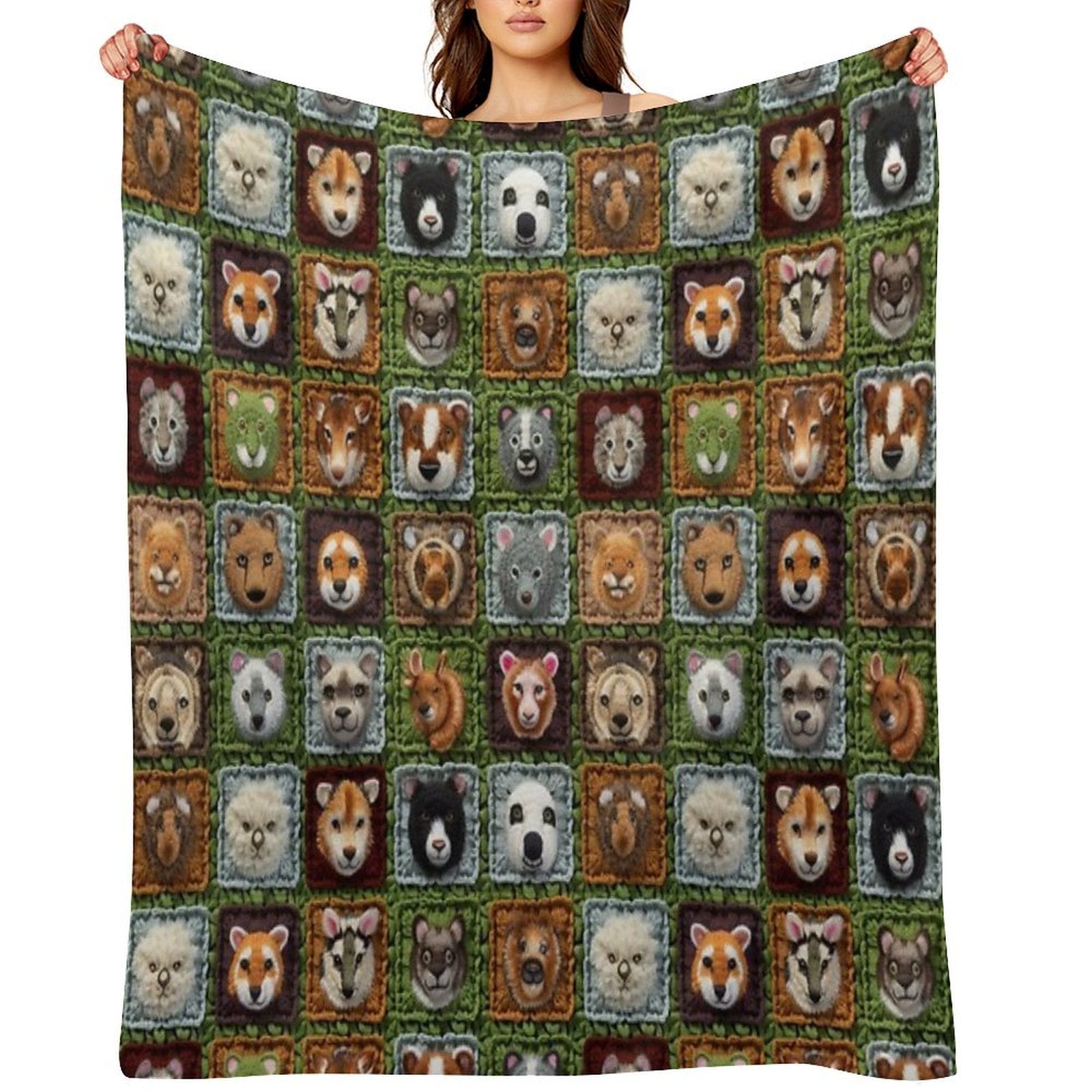 Wildlife Parade Colorful Animal Crochet Seamless Pattern Gift-ready Throw Blanket