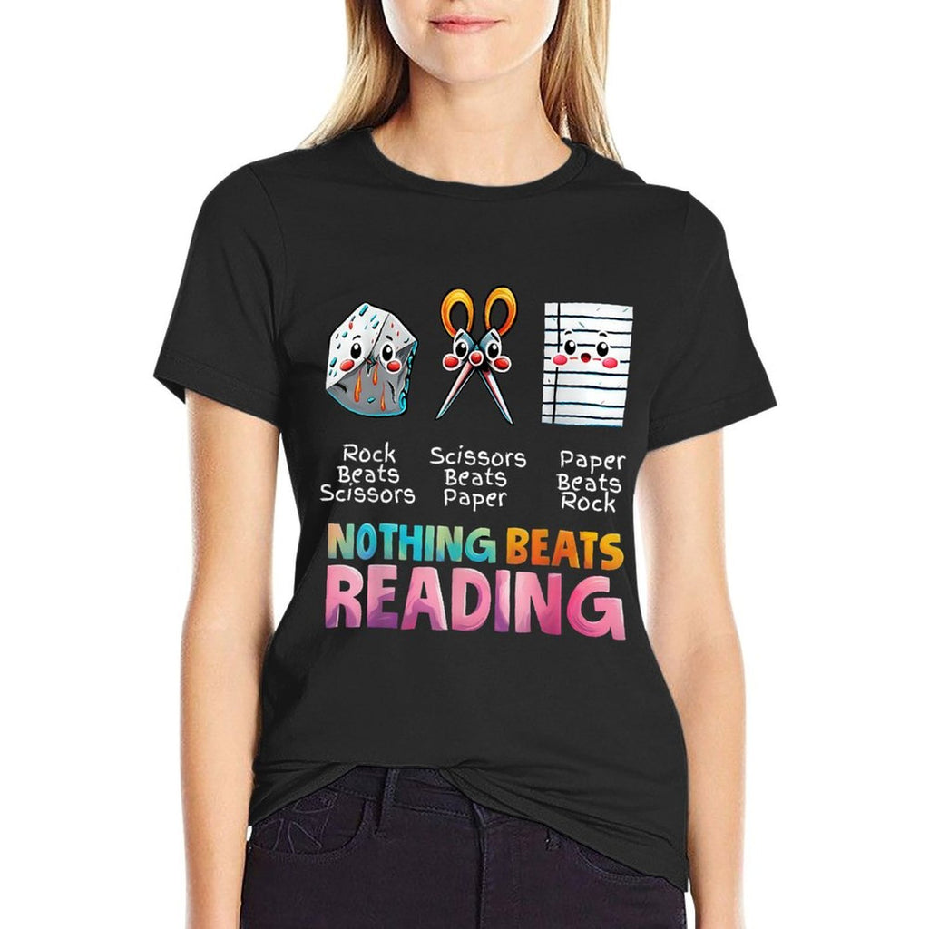 Nothing Beats Reading Funny Rock Paper Scissors  Rolled Sleeves T-Shirt