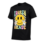 Hello Fourth Grade Smile Face Back to School Girls 4th Grade  Ribbed Collar T-Shirt
