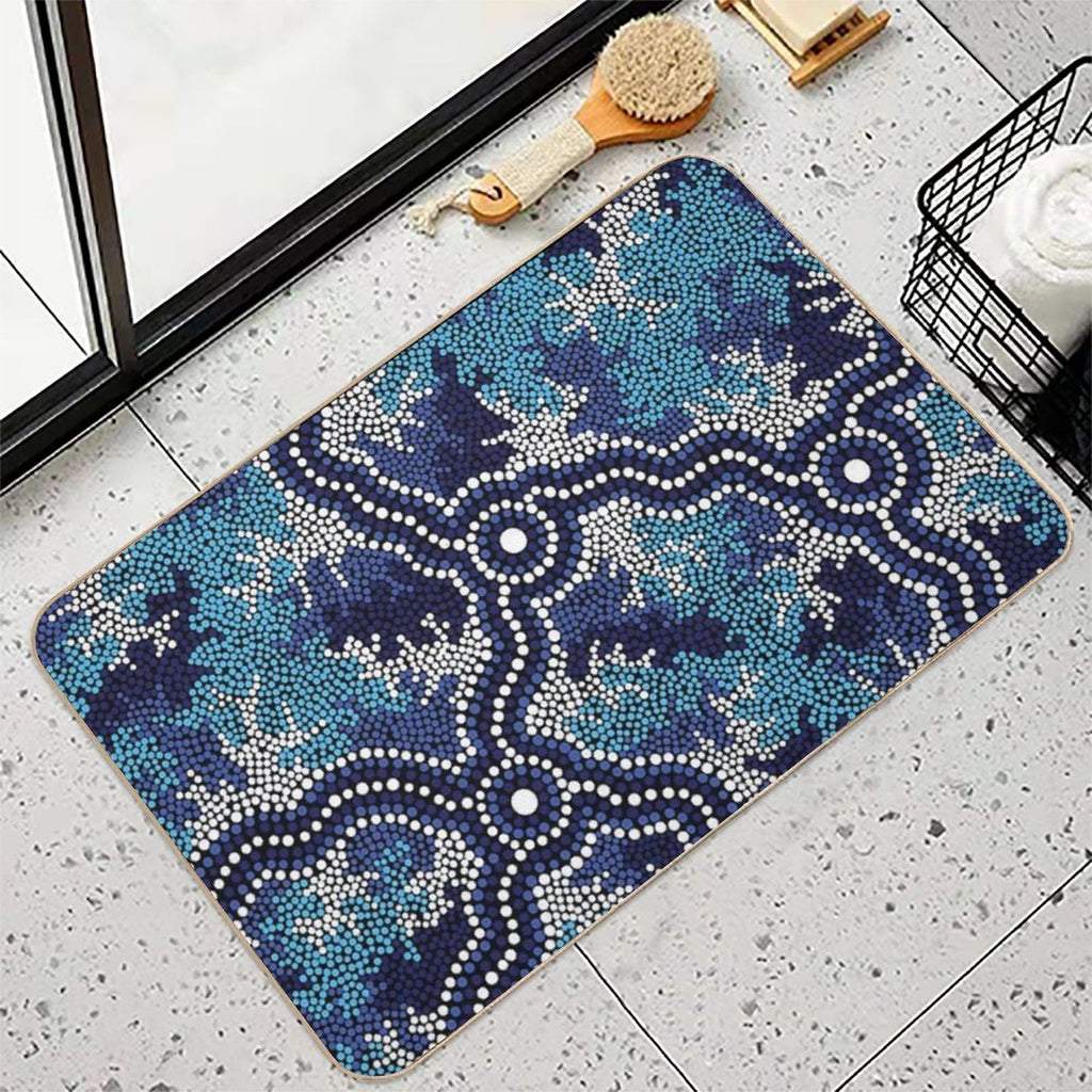 Aboriginal Art Authentic - Wetland Dreaming 2  Dirt-Trapping Bath Mat