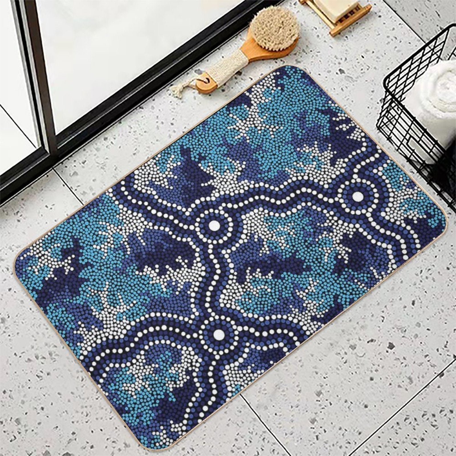 Aboriginal Art Authentic - Wetland Dreaming 2  Dirt-Trapping Bath Mat