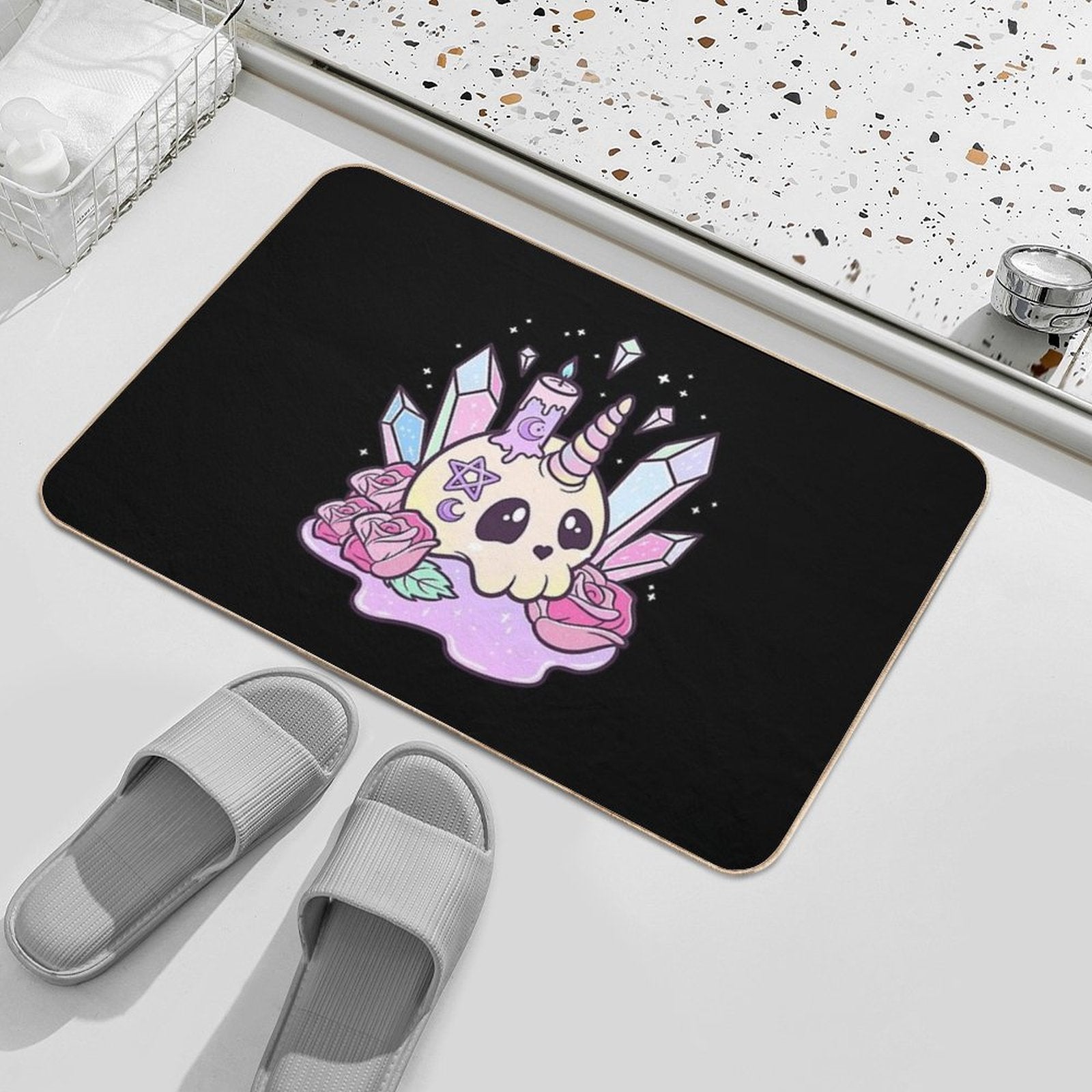 Kawaii Pastel Goth Cute Creepy Occult Skull  Absorbent Bath Mat