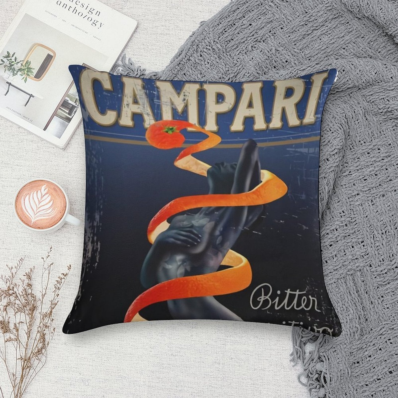 Campari Vintage Orange Peel Distressed Soft Anti-Pilling Throw Pillow