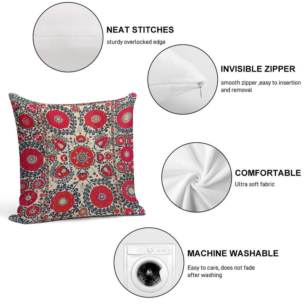 Shakhrisyabz Bokhara Uzbekistan Silk Embroidery Print Soft Reinforced Edging Throw Pillow