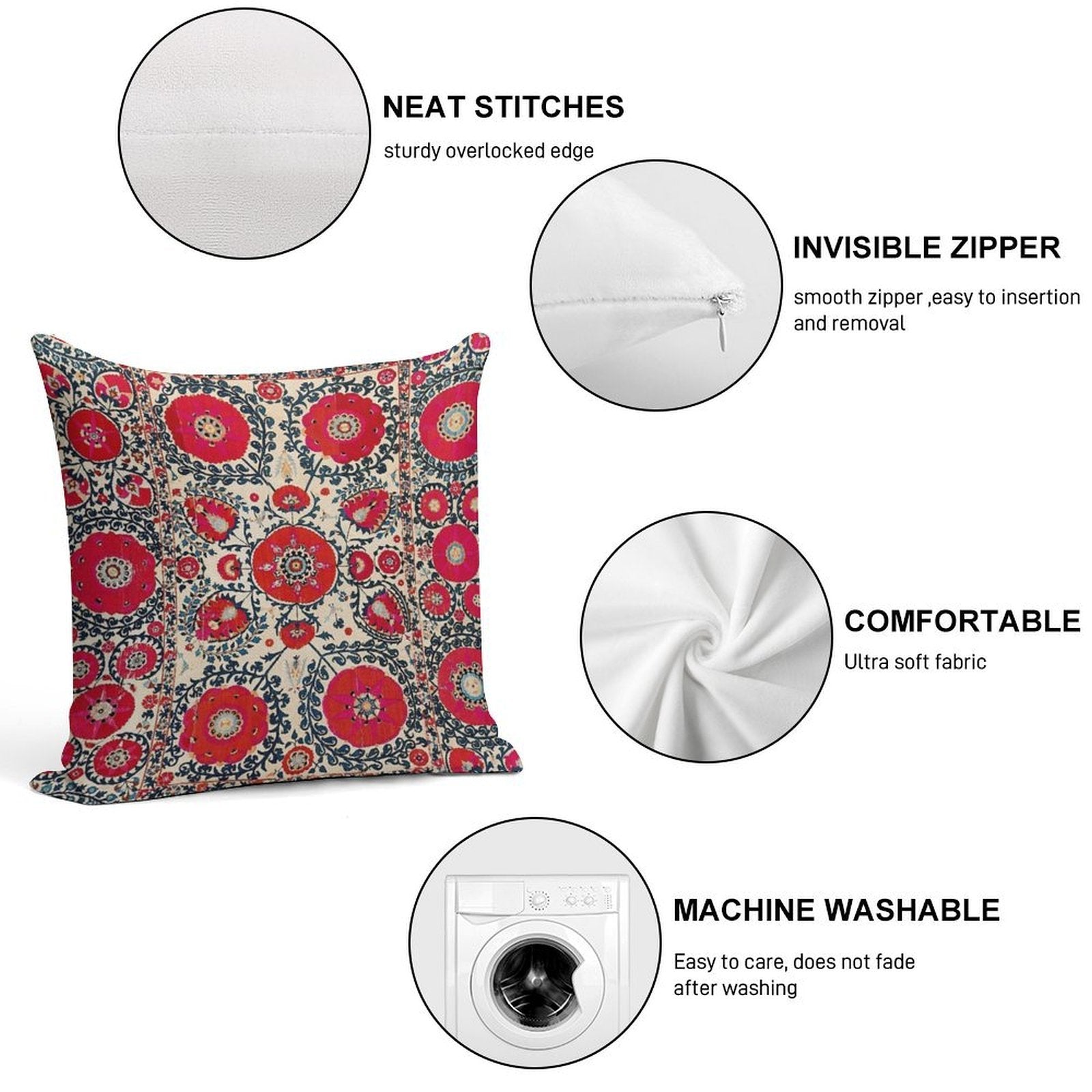 Shakhrisyabz Bokhara Uzbekistan Silk Embroidery Print Soft Reinforced Edging Throw Pillow
