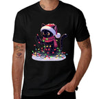 Black Cat Santa Tangled Up In Christmas Tree Lights Holiday  Affordable Price T-Shirt