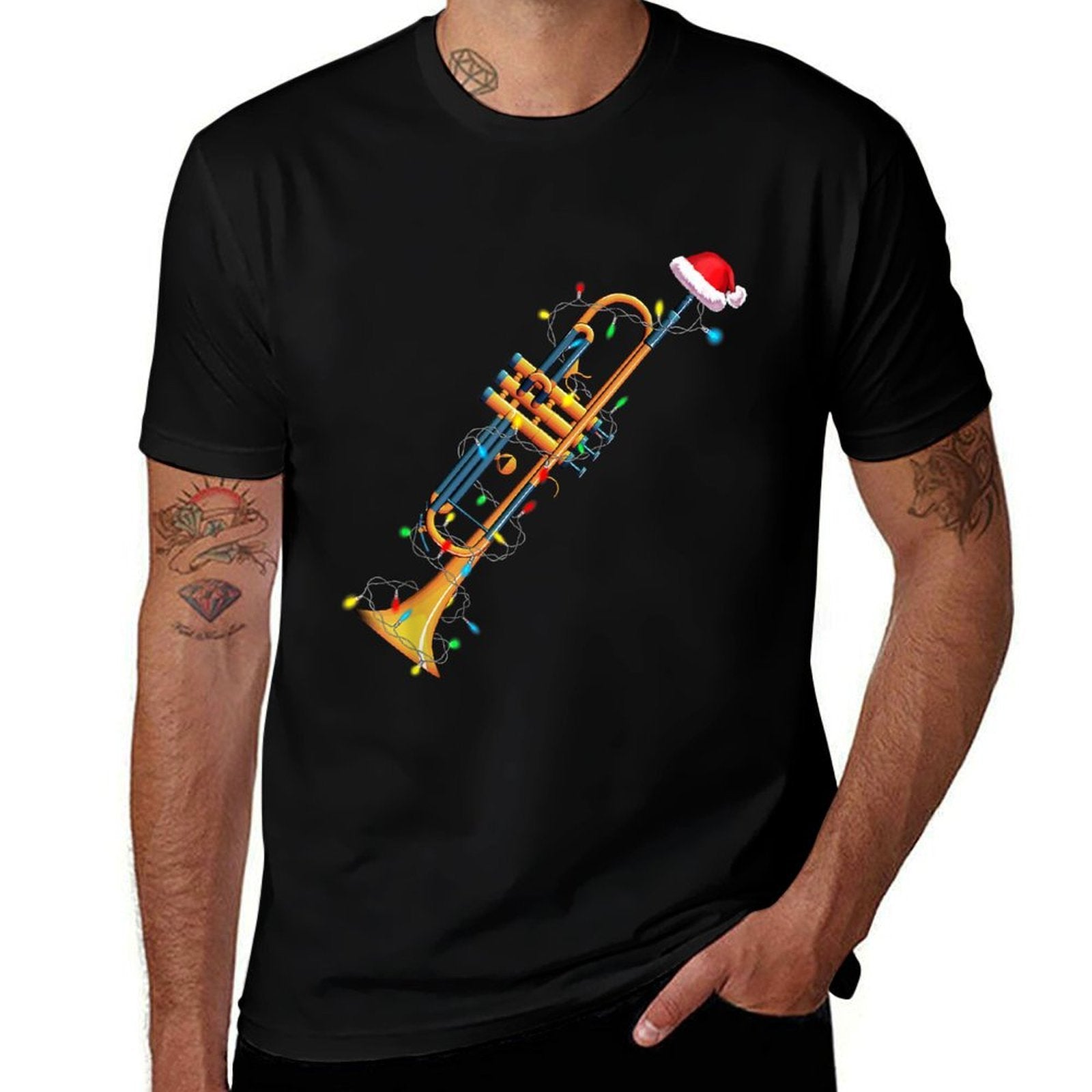 Funny Christmas Trumpet Tree Xmas Trumpet Player Gift  Heathered Texture T-Shirt