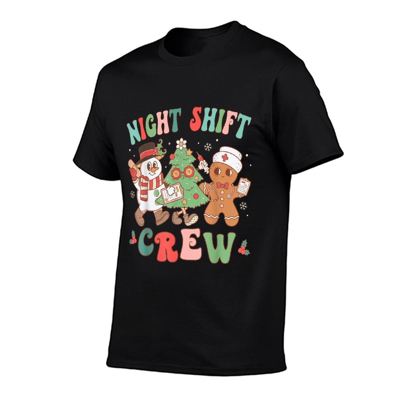 Retro Night Shift Nurse Crew Christmas Night Shift Nursing  Polyester Blend T-Shirt