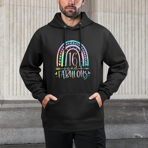 16 And Fabulous Rainbow Sixteen Year Old Girls BDay Tie Dye Medium-Weight Fabric Hoodie