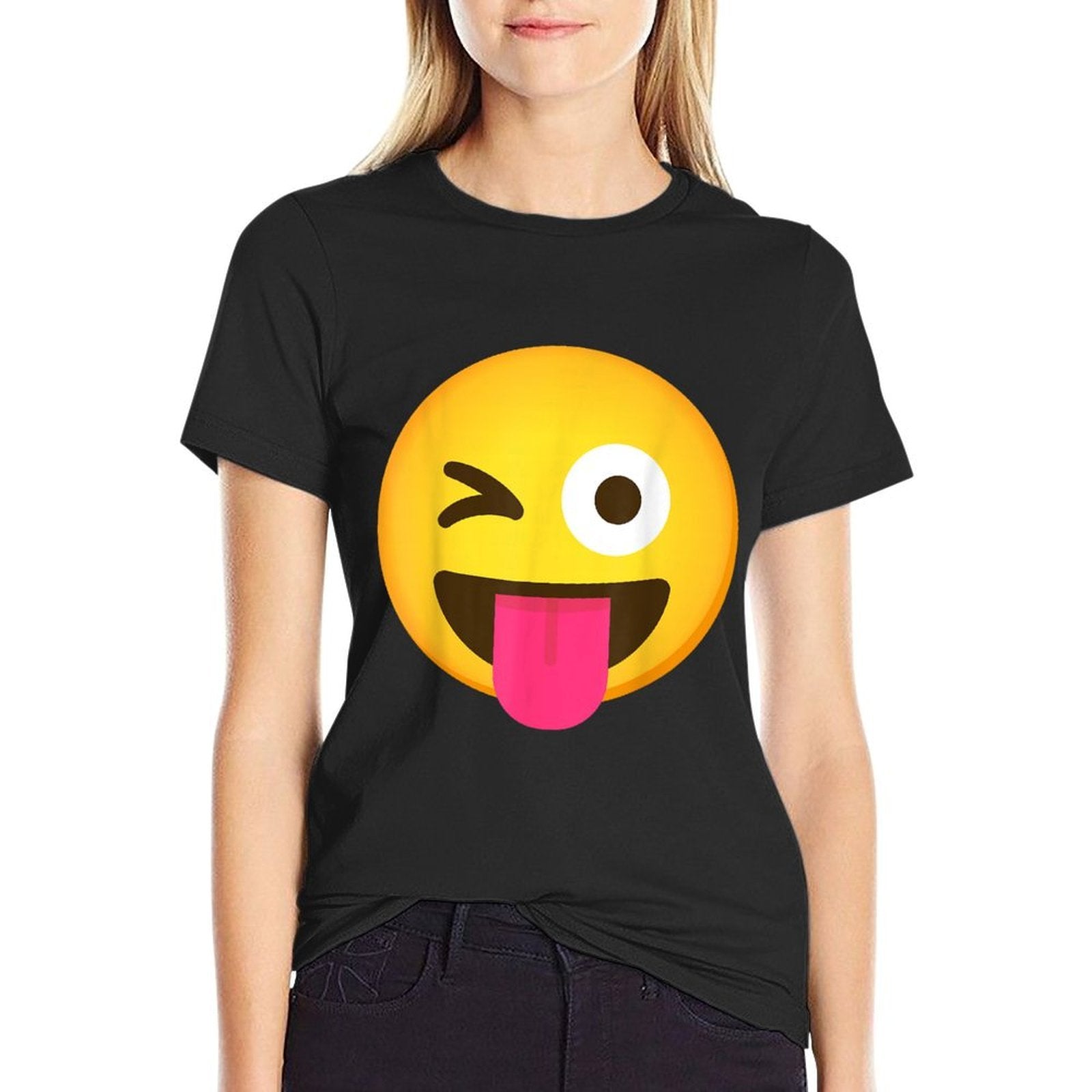 Emoticon Winking Face with Stuck-Out Tongue And Winking Eye  Polyester Blend T-Shirt