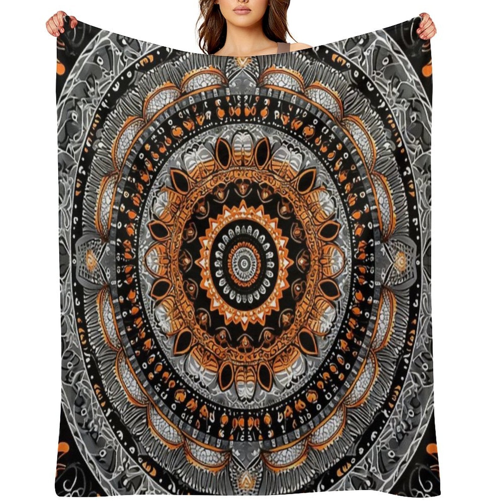 Orange Silver Gold Circular Design Background, in The Style of Kaleidoscopic Designs, Light Violet Machine-washable Throw Blanket