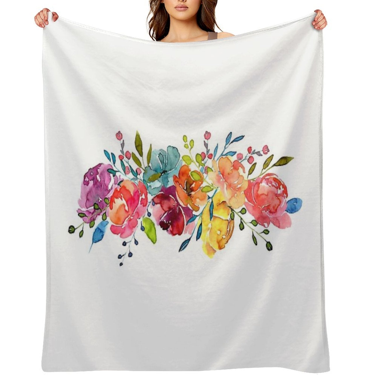 Bright Flowers Summer Watercolor Peonies Quick-dry Throw Blanket