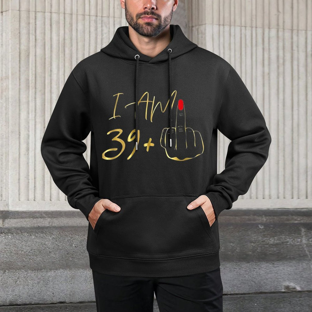Womens I Am 39 Plus 1 Middle Finger For A 40th Birthday Kangaroo Pocket Hoodie
