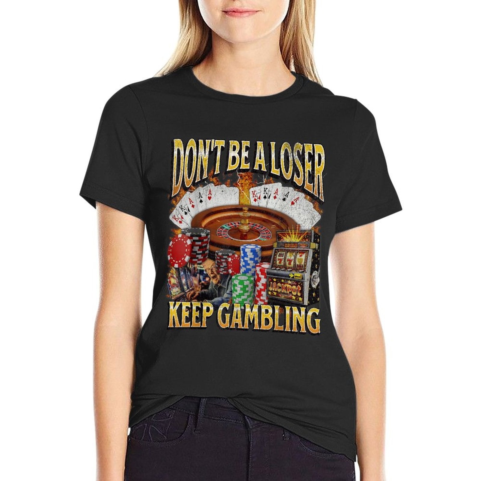 Keep Gambling Funny Unhinged Gambling Bootleg Graphic  Eco-friendly Material T-Shirt