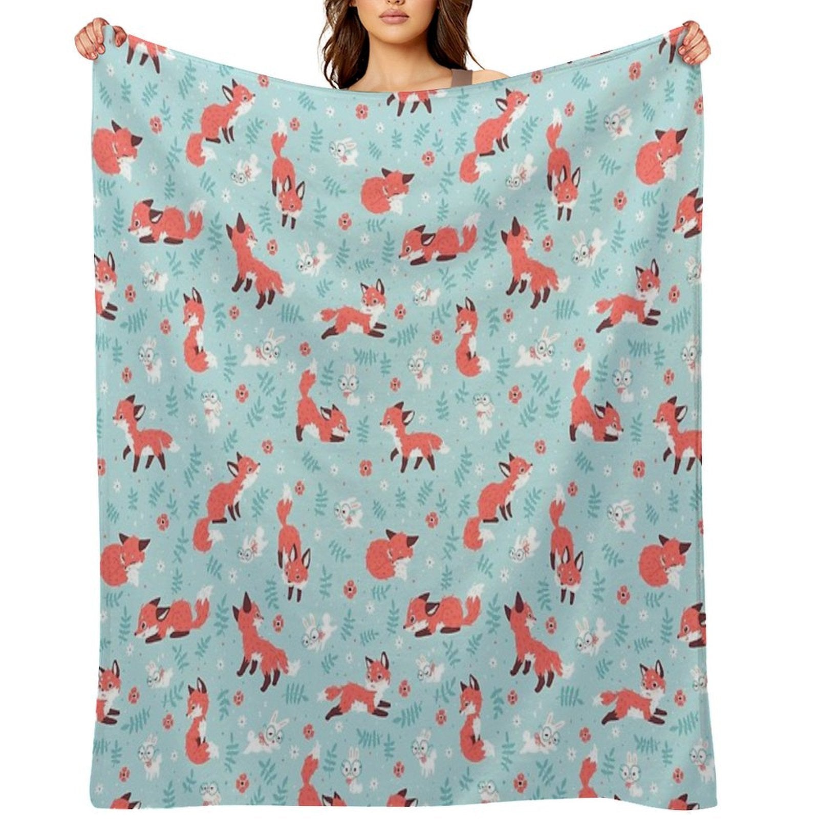 Fox And Bunny Pattern Durable Throw Blanket