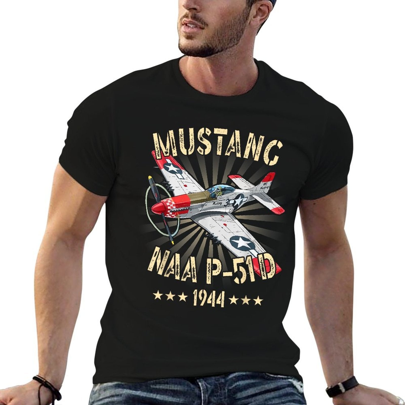 P-51D Mustang Vintage North American P-51D Fighter Warbirds  Durable T-Shirt