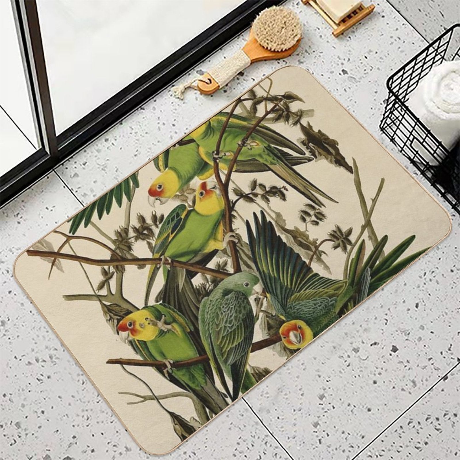 Vintage Parrot Illustration  Odorless Bath Mat
