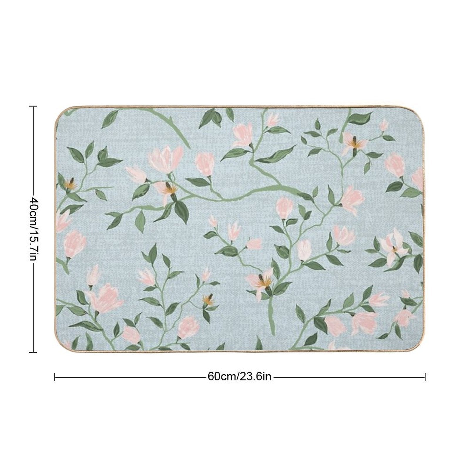 Magnolias Watercolor Asian Inspired Pastel Pink Mint  High-Traffic Bath Mat
