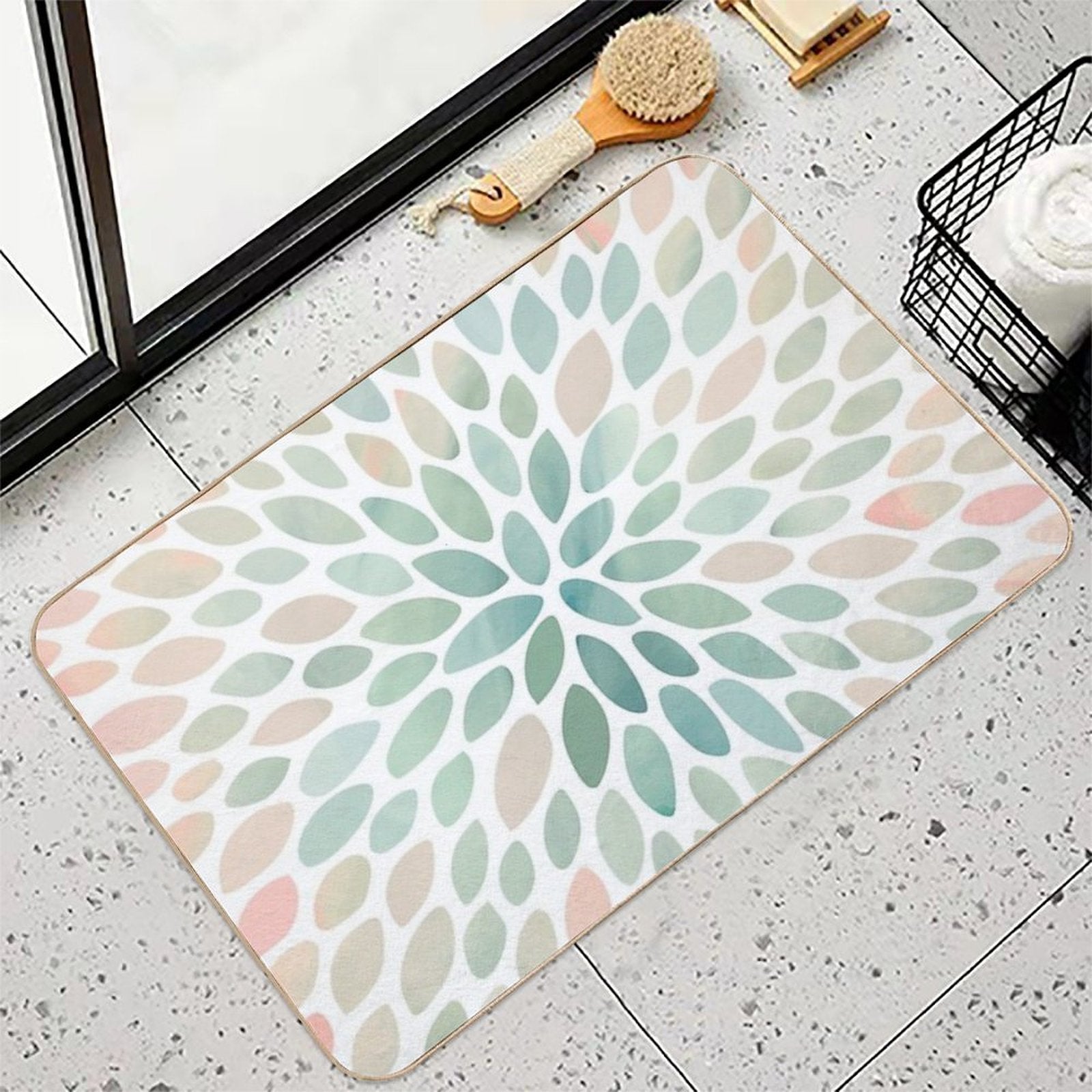Floral Bloom Pattern, Coral, Peach, Green  Toxin-Free Bath Mat