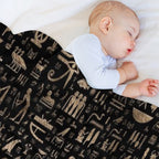 Ancient Egyptian Gods And Hieroglyphs - Black And Gold Lightweight Throw Blanket